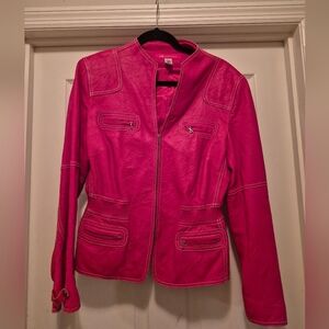 Anne Klein Red Leather Fit and Flare Silhouette Women's Jacket Size L